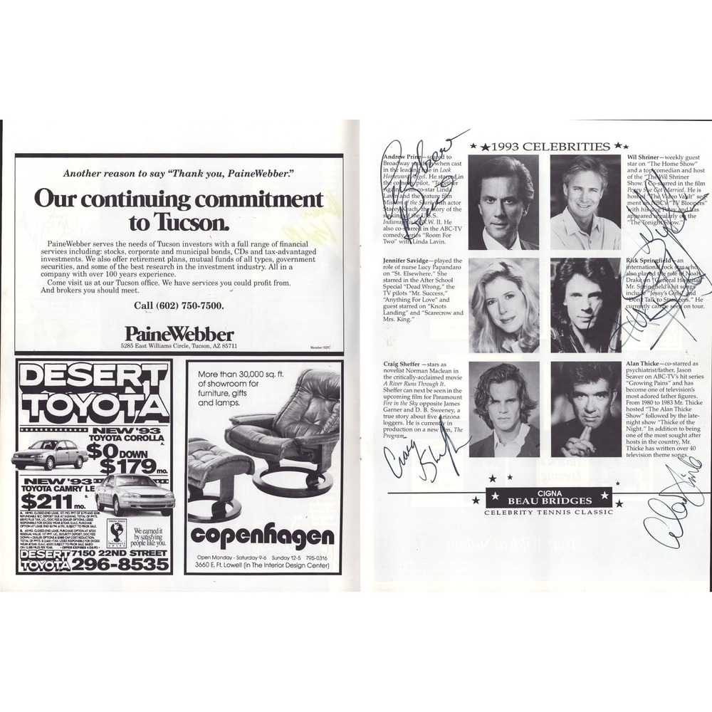 1993 Tennis Classic Program SIGNED x21 Rick Springfield Alan Thicke Beau Bridges - Picture 9 of 10